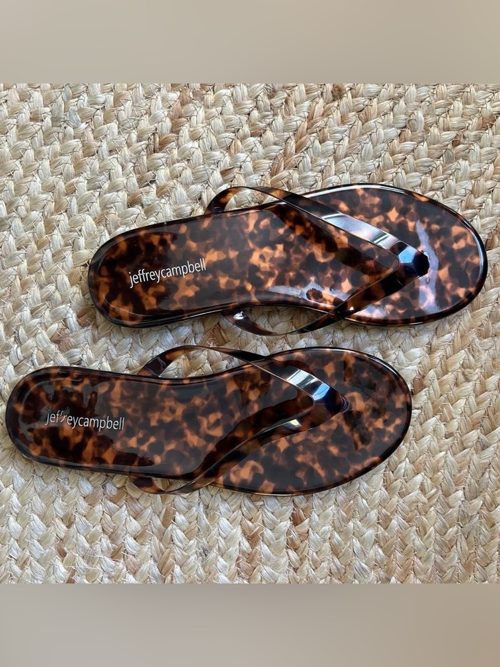 Jeffrey Campbell Tortoiseshell Glossy Flip Flop Sandals - Brown/Black
